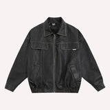 Women Jackets Vintage Distressed Locomotive Style PU Leather Jacket