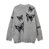 Women Sweater Black Butterfly Jacquard Soft Oversize