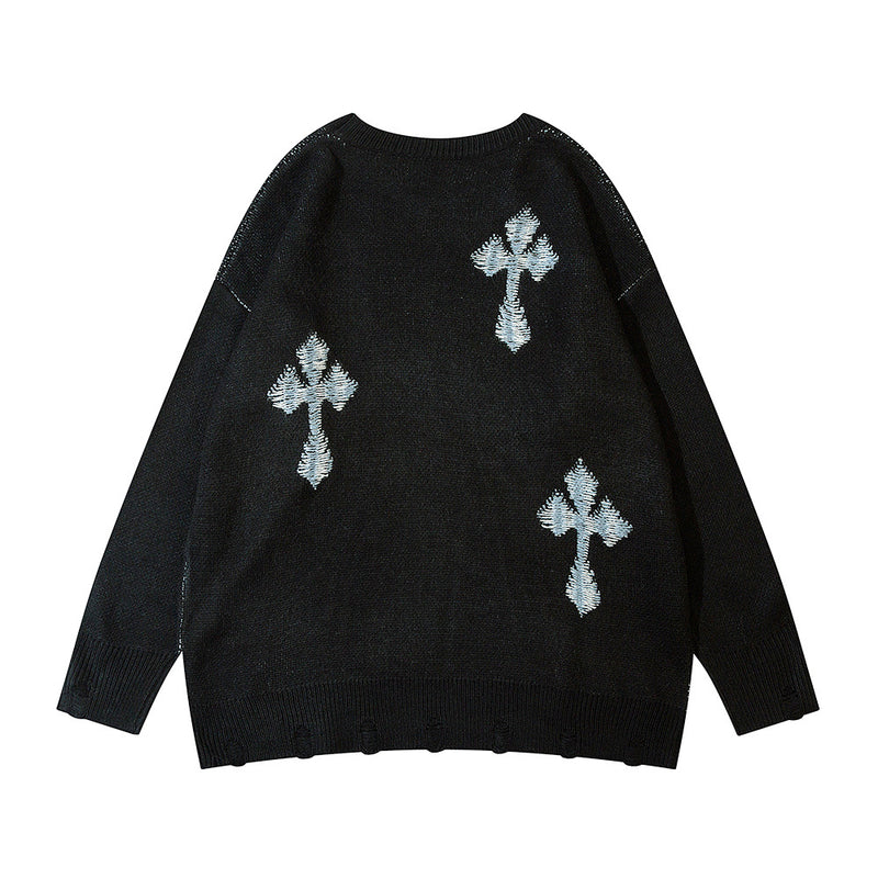 Men Sweater Cross Jacquard round Sweater