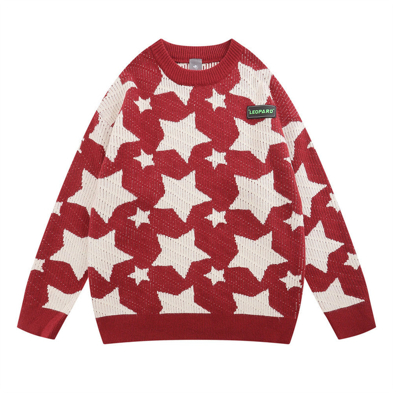 Men Sweater Five-Pointed Star Jacquard Sweater Loose