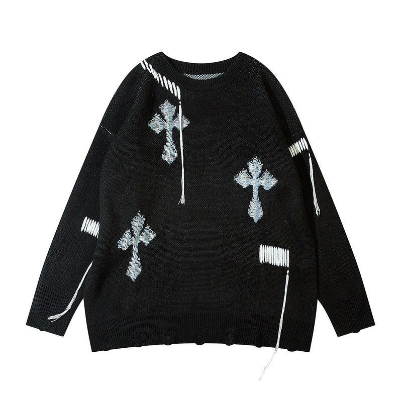 Men Sweater Cross Jacquard round Sweater