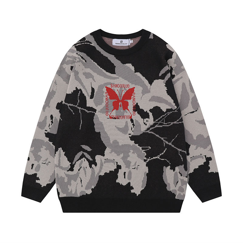Women Sweater Butterfly Contrast Color Special-Interest Design Knitted Sweater