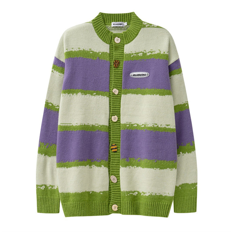 Men Sweater Striped Mock-Neck Cardigan Sweater