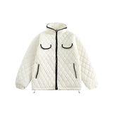 Unisex Coat Rhombus Plaid Cotton-Padded Coat Winter Coat