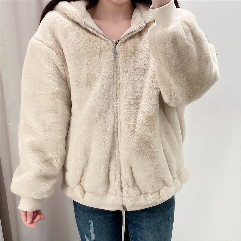 Women Cotton Coat Velvt Plush Hooded Sweater