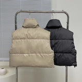 Women Cotton Coat Thickened Solid Color Zipped Stand Collar Vest