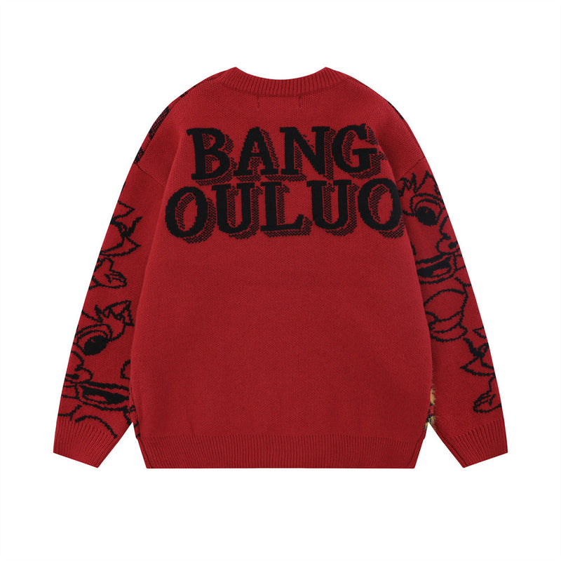 Men Sweater Cartoon Dinosaur Sweater Loose