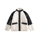 Unisex Coat Lamb Wool Stitching PU Leather Cotton-Padded Jacket