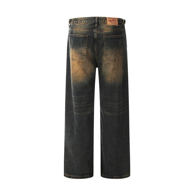 Men Jeans Trendy Loose Old and Dirty
