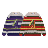 Women Sweater Striped Contrast Color College Style Knitted Sweater