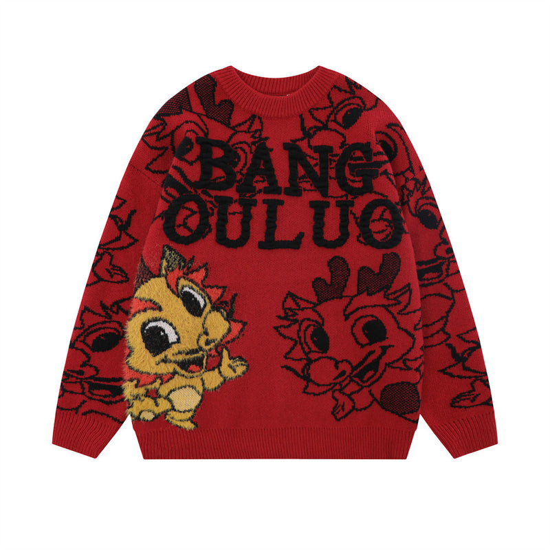 Men Sweater Cartoon Dinosaur Sweater Loose