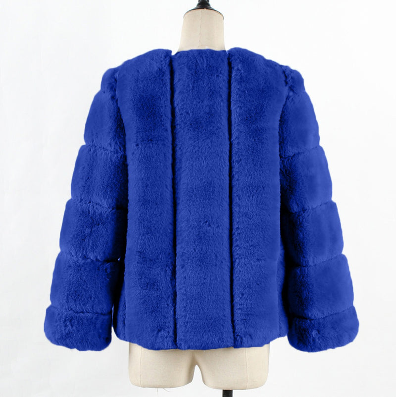 Women Fur Jacket Plush Plaid Coat
