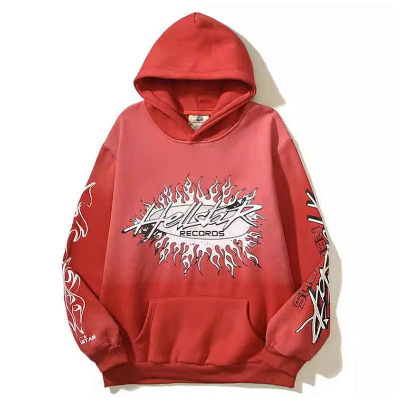 HS Hoodie Loose Retro Gradient Flame Red
