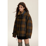Unisex Coat Retro Loose Thick Checks Cotton-Padded Coat