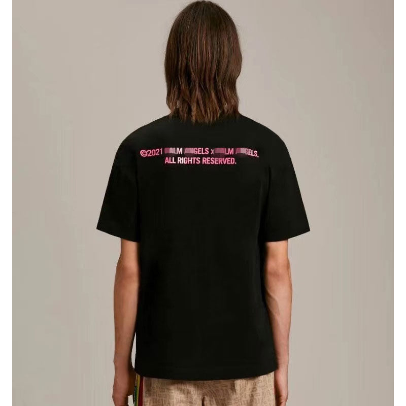 Palm Angle T Shirts Pink Logo Printing Couple Loose Hip Hop