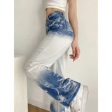 Women Jeans Gradient Color Cow Slim Fit Loose Casual Pants