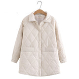Women Cotton Coat plus Size Diamond Plaid Loose Slimming and Warm