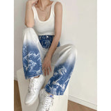 Women Jeans Gradient Color Cow Slim Fit Loose Casual Pants