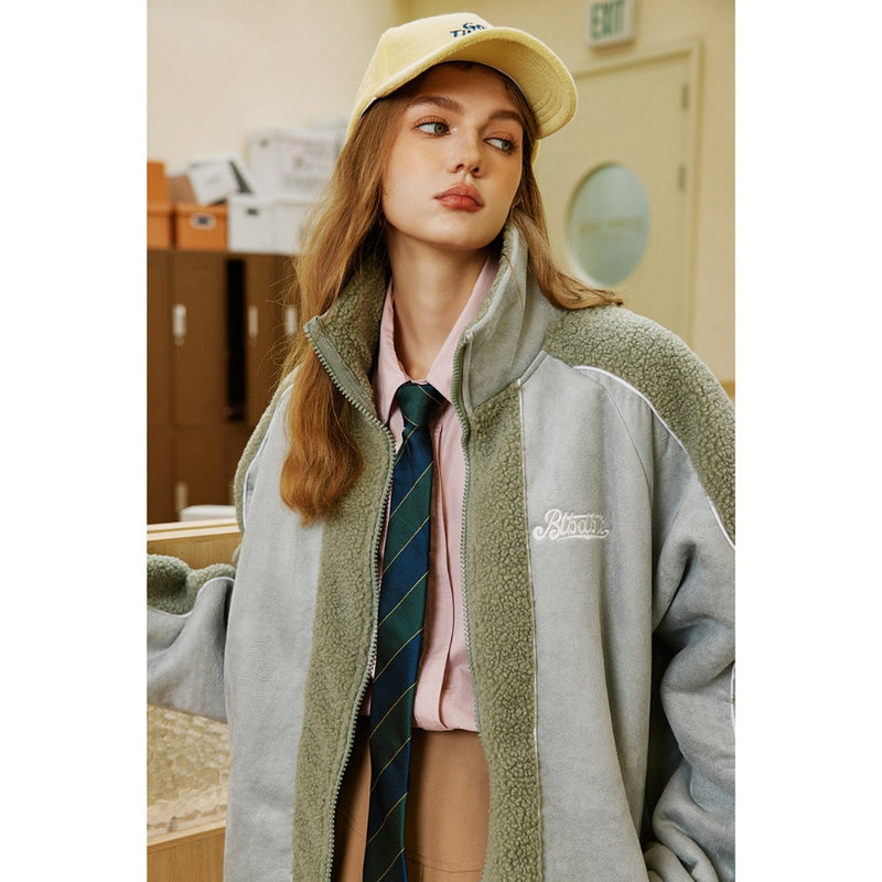 Unisex Coat Stitching Lambswool Winter Coat Warm