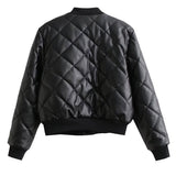 Women Cotton Coat PU Leather Jacket Stand Collar Cardigan Fashion