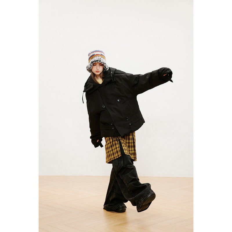 Unisex Coat Double Breasted Warm-Keeping Cotton Clothing Baggy Coat