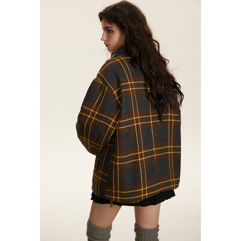 Unisex Coat Retro Loose Thick Checks Cotton-Padded Coat